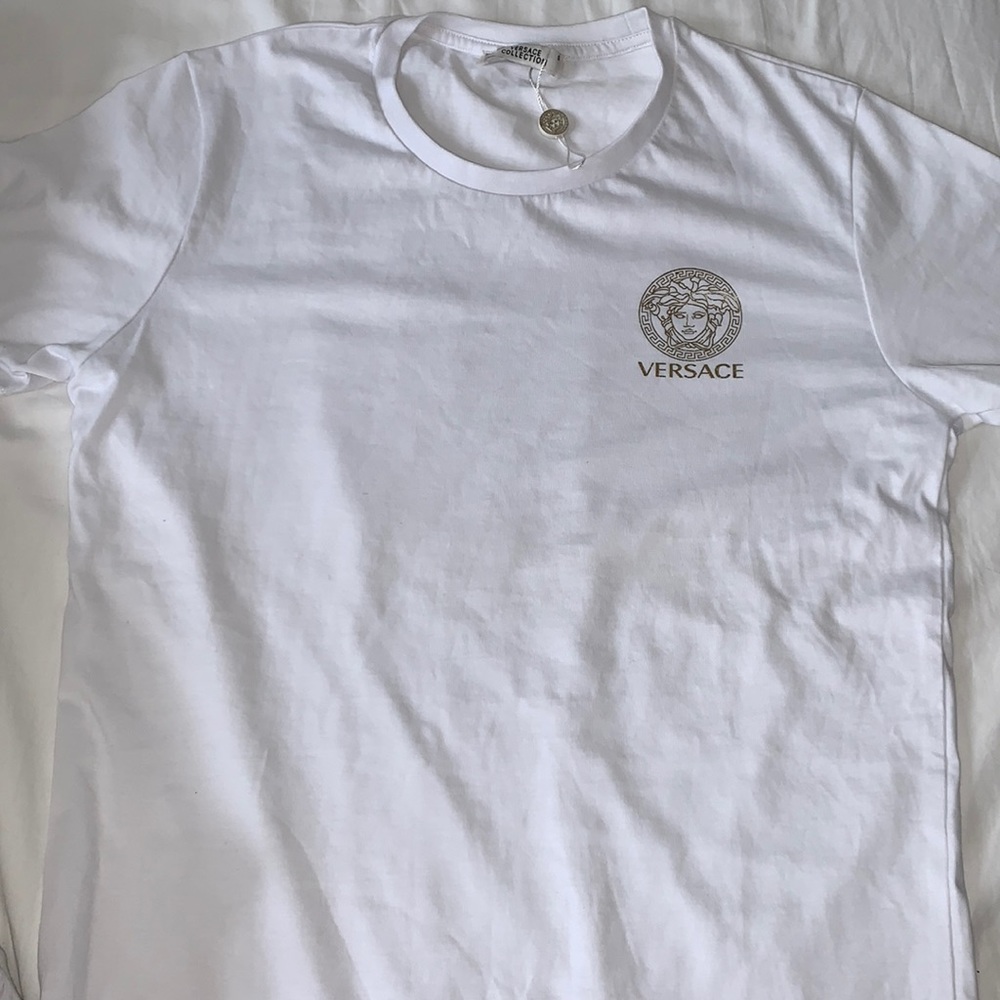 Versace gold on white shirt